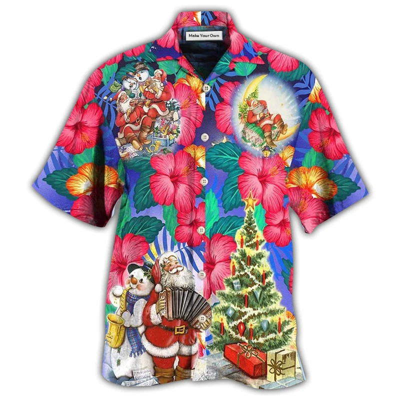 Tropical Floral Christmas Hawaiian Shirt For Beach Vacations Casual Parties And Warm Weather Style