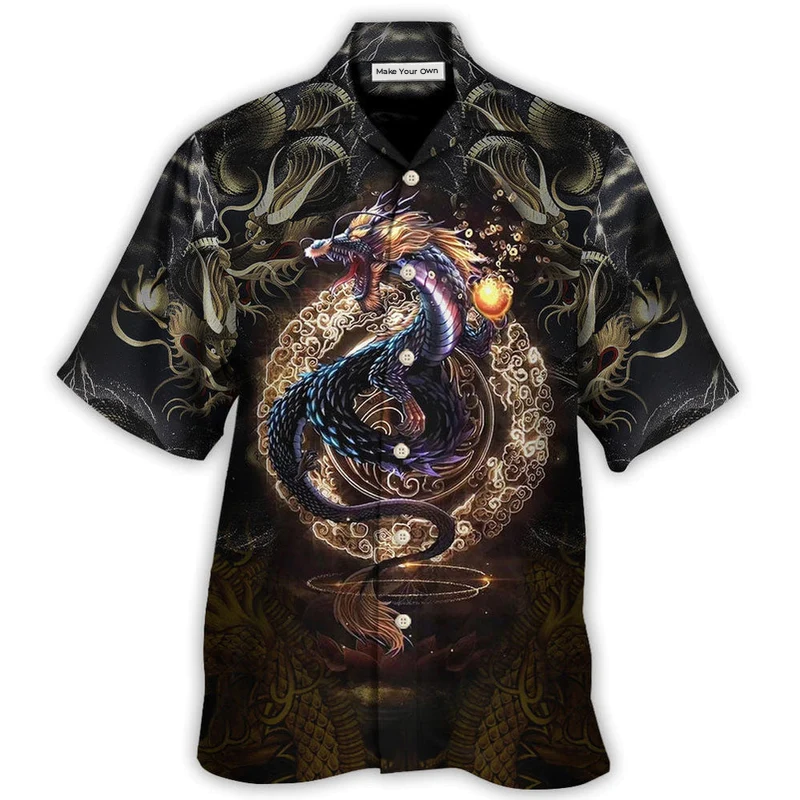 Dragon Golden Japanese Hawaiian Shirt For Summer Events And Casual Outdoor Wear