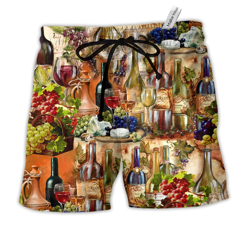 Wine I Don't Give A Sip Colors Hawaiian Print Beach Shorts For Sunny Outdoor Celebrations