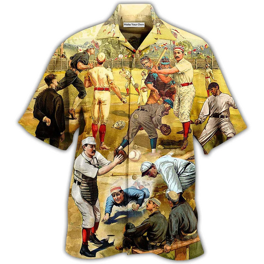 Vintage Baseball Hit Run Fast Turn Left Hawaiian Shirt For Summer Events And Casual Outdoor Wear