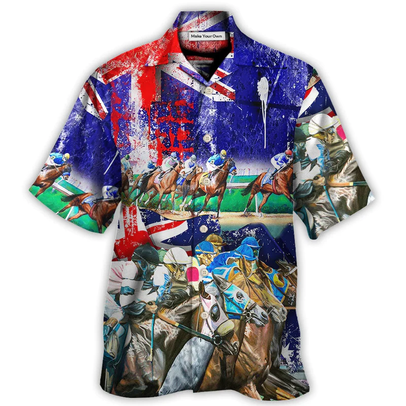 Australian Horse Racing Hawaiian Shirt Pattern Detail For Casual Outings