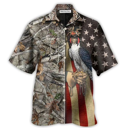 Hunting Falconry American Hawaiian Shirt Pattern Detail For Summer Holidays And Outdoor Fun