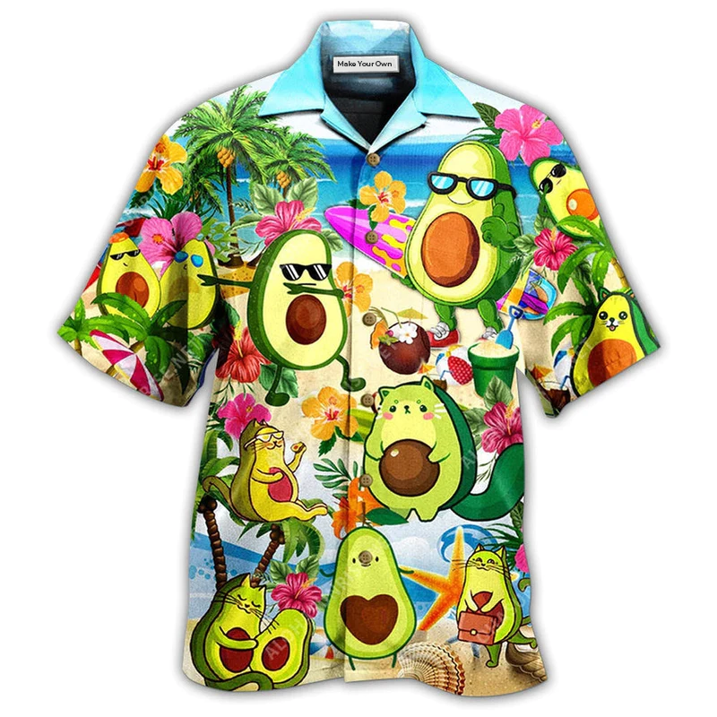 Avocado And Tropical Beach Hawaiian Shirt For Vacation Getaways Resort Wear And Casual Celebrations