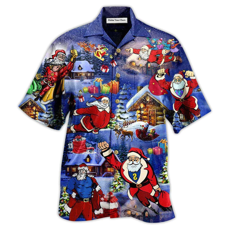 Christmas Flying Super Santa Hawaiian Shirt Design View For Casual Summer Styling
