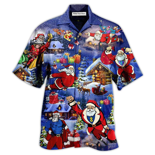 Christmas Flying Super Santa Hawaiian Shirt Design View For Casual Summer Styling