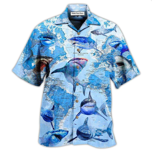 White Shark Great Sharks Hawaiian Shirt Pattern Detail For Summer Holidays And Outdoor Fun