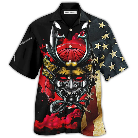 Samurai American Independence Day Hawaiian Shirt Design Detail For Beach Days And Holiday Travel
