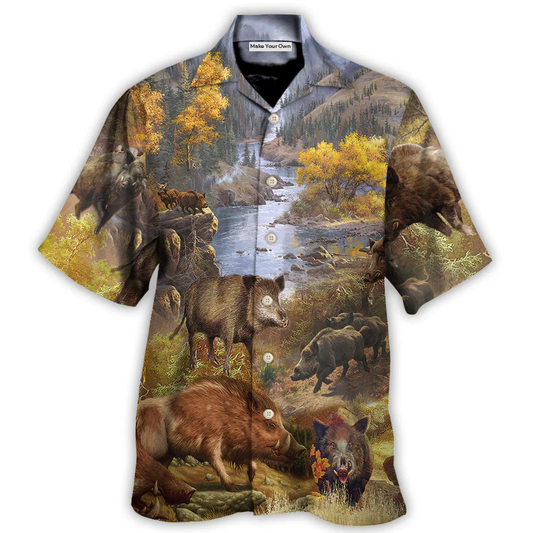Wild Boar Hawaiian Shirt For Tropical Holiday Resort Parties And Everyday Style
