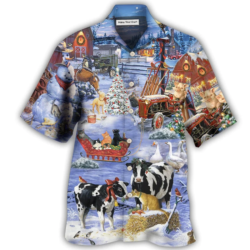 Christmas Farm Hawaiian Shirt Design View For Casual Summer Styling