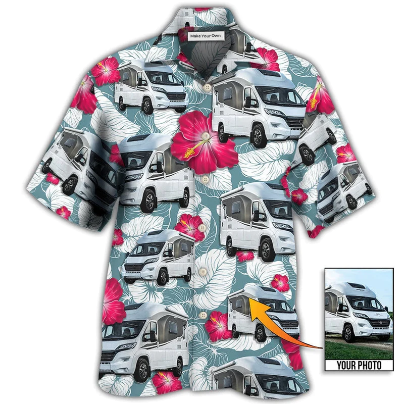 Tropical RV Camper Custom Photo Hawaiian Shirt For Vacation Days And Relaxed Coastal Outings