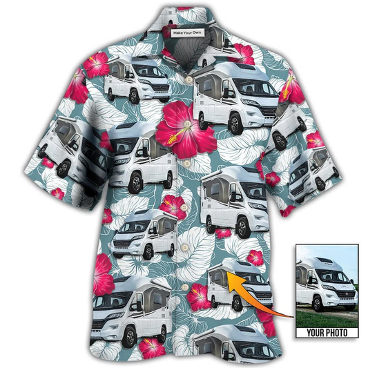Tropical RV Camper Custom Photo Hawaiian Shirt For Vacation Days And Relaxed Coastal Outings