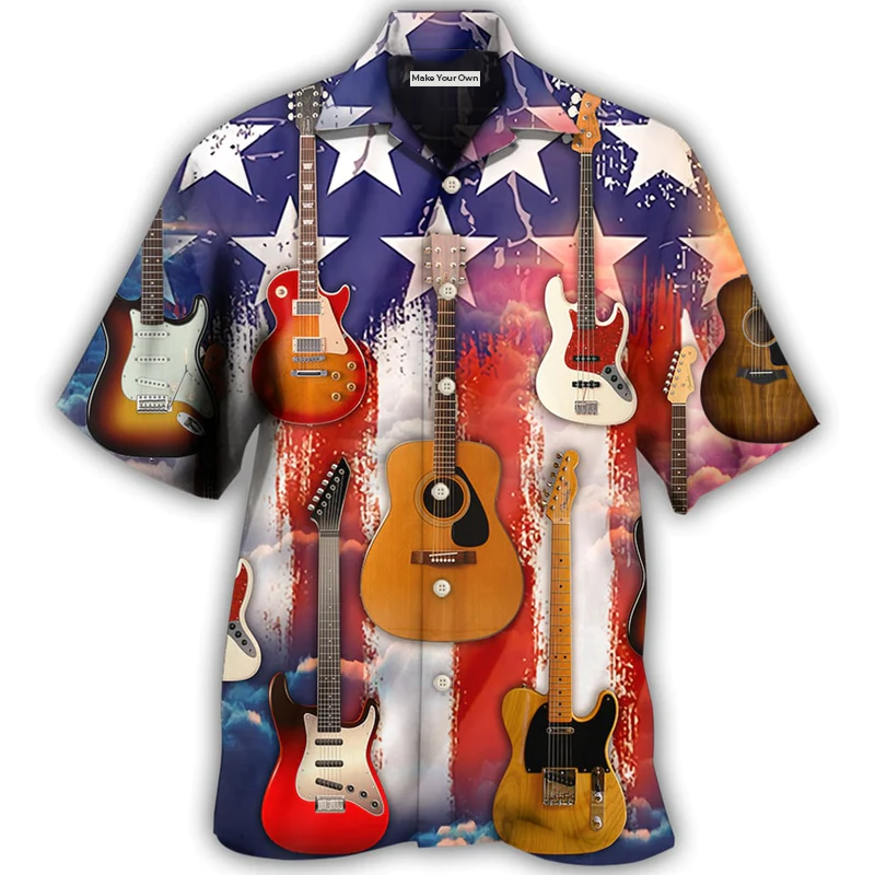 Guitar Independence Day Star American Hawaiian Shirt For Coastal Adventures And Warm Weather Wear