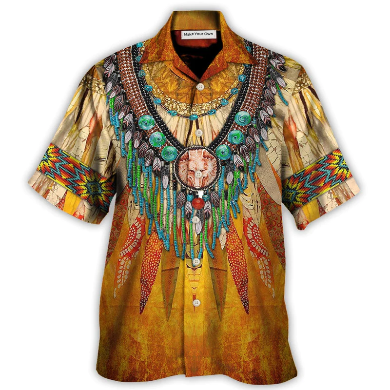 Bohemian Orange Peace Hawaiian Shirt Pattern Detail For Summer Holidays And Outdoor Fun