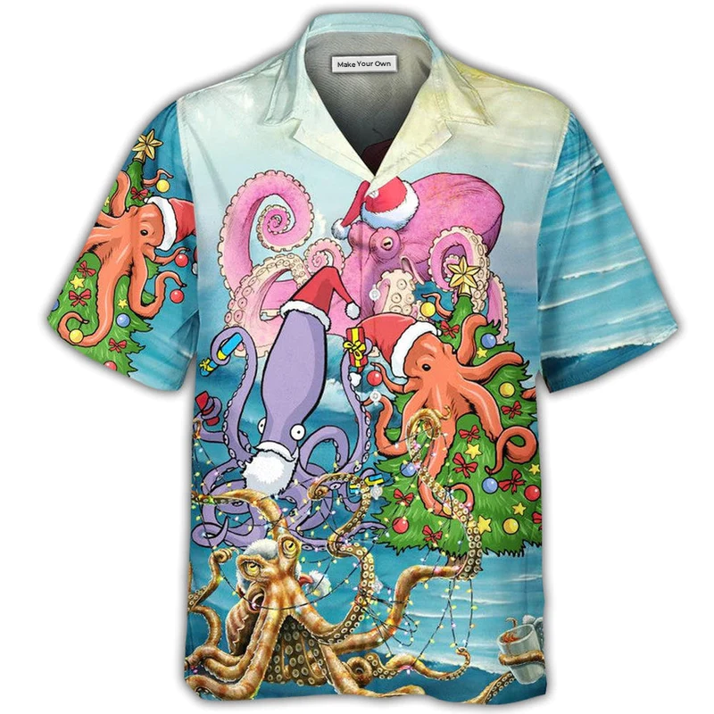 Festive Octopus Christmas Full Hawaiian Shirt For Resort Getaways And Comfortable Summer Activities