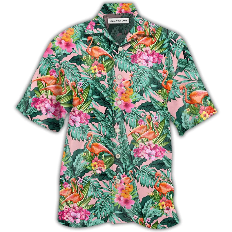 Colorful Tropical Flamingo Leaf Hawaiian Shirt For Warm Weather Adventures And Everyday Comfort