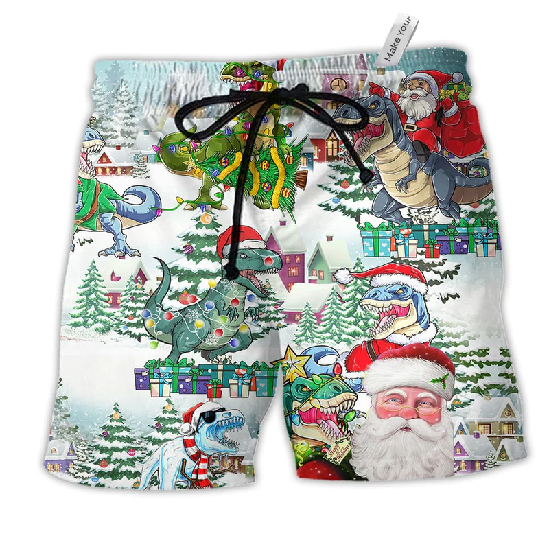 Christmas Have A Roarsome Hawaiian Print Beach Shorts For Holiday Beach Days