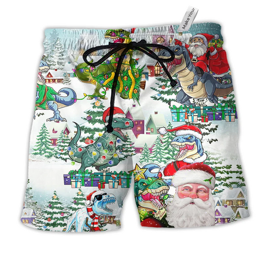 Christmas Have A Roarsome Hawaiian Print Beach Shorts For Holiday Beach Days