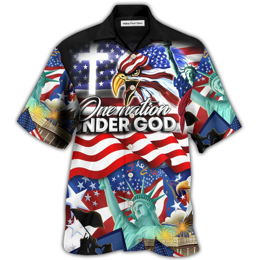 American Independence Day Us Nation Faith Hawaiian Shirt Artwork Detail For Tropical Trips And Casual Outings