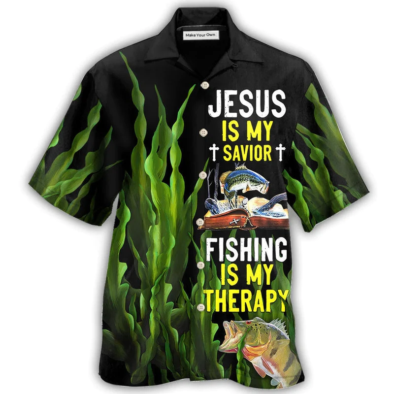 Fishing Therapy Faith Hawaiian Shirt For Summer Events And Casual Outdoor Wear