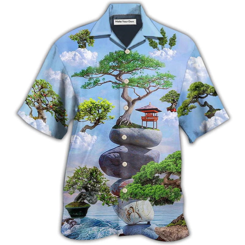 Bonsai Tree Hawaiian Shirt Design View For Casual Summer Styling