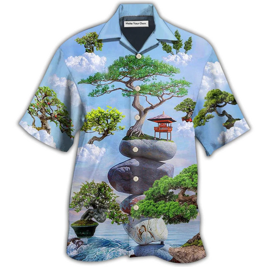 Bonsai Tree Hawaiian Shirt Design View For Casual Summer Styling