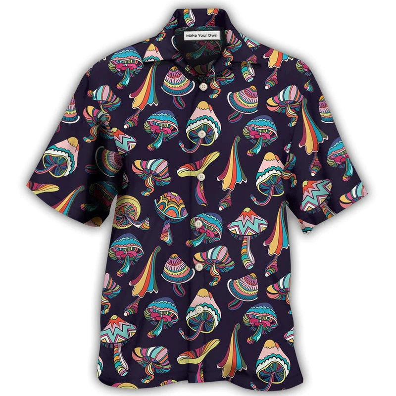 Bohemian Mushroom Peace Hawaiian Shirt Design Detail For Beach Days And Holiday Travel