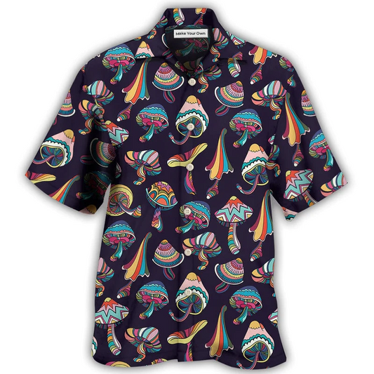 Bohemian Mushroom Peace Hawaiian Shirt Design Detail For Beach Days And Holiday Travel