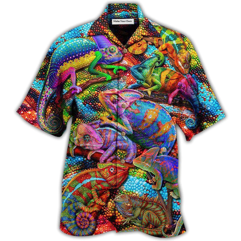 Chameleon Animals Looks Hawaiian Shirt For Vacation Days And Relaxed Coastal Outings