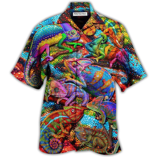 Chameleon Animals Looks Hawaiian Shirt For Vacation Days And Relaxed Coastal Outings
