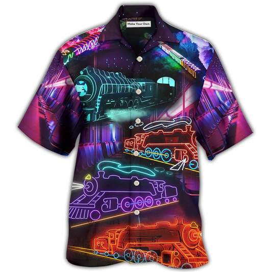 Neon Train Night Hawaiian Shirt For Resort Getaways And Comfortable Summer Activities