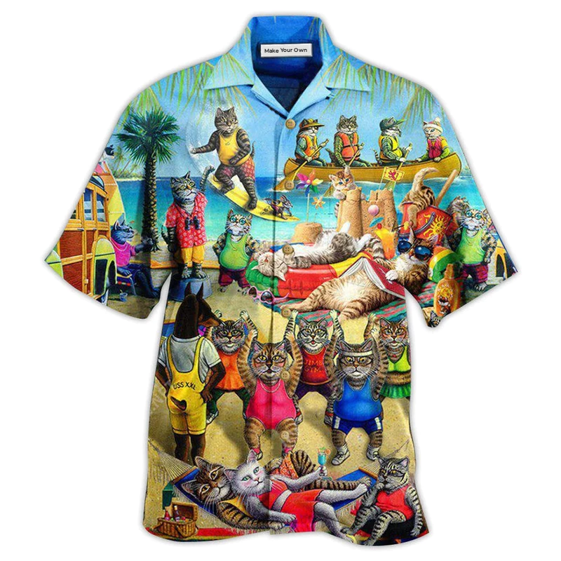 Cat Sky Above Sand Hawaiian Shirt For Vacation Days And Relaxed Coastal Outings
