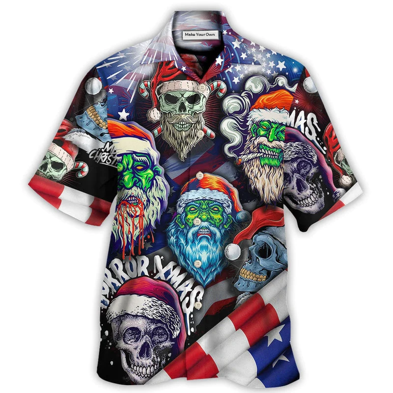 Skull Christmas US Flag Skeleton Hawaiian Shirt For Resort Getaways And Comfortable Summer Activities