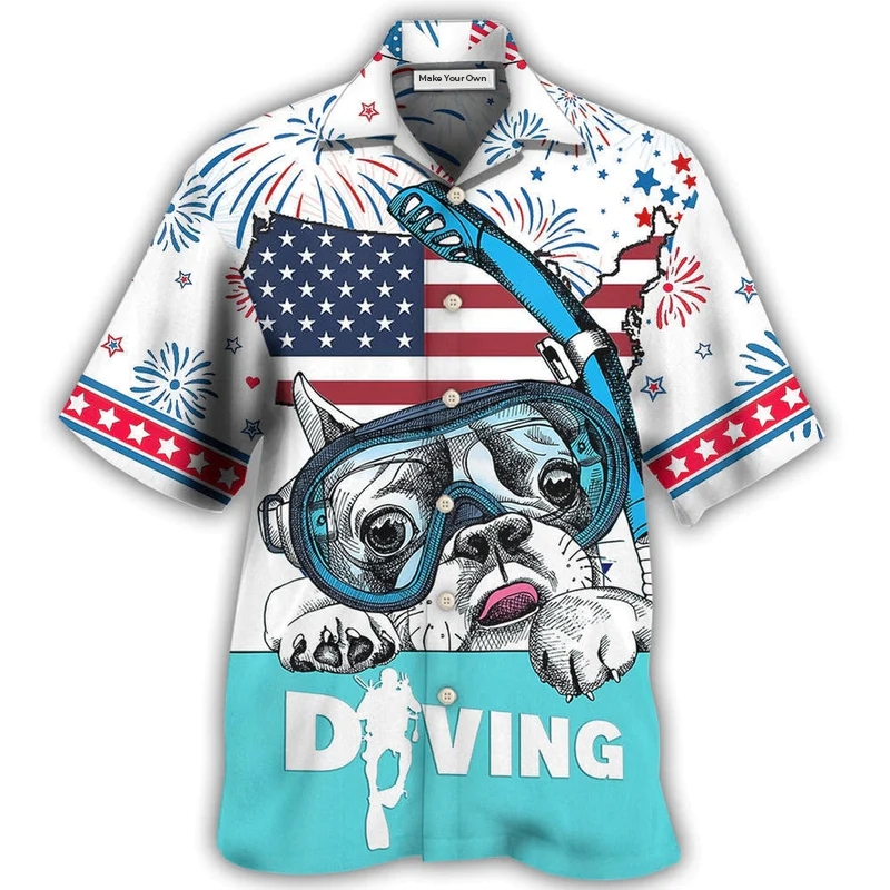 Diving Independence Day American Hawaiian Shirt For Vacation Days And Relaxed Coastal Outings
