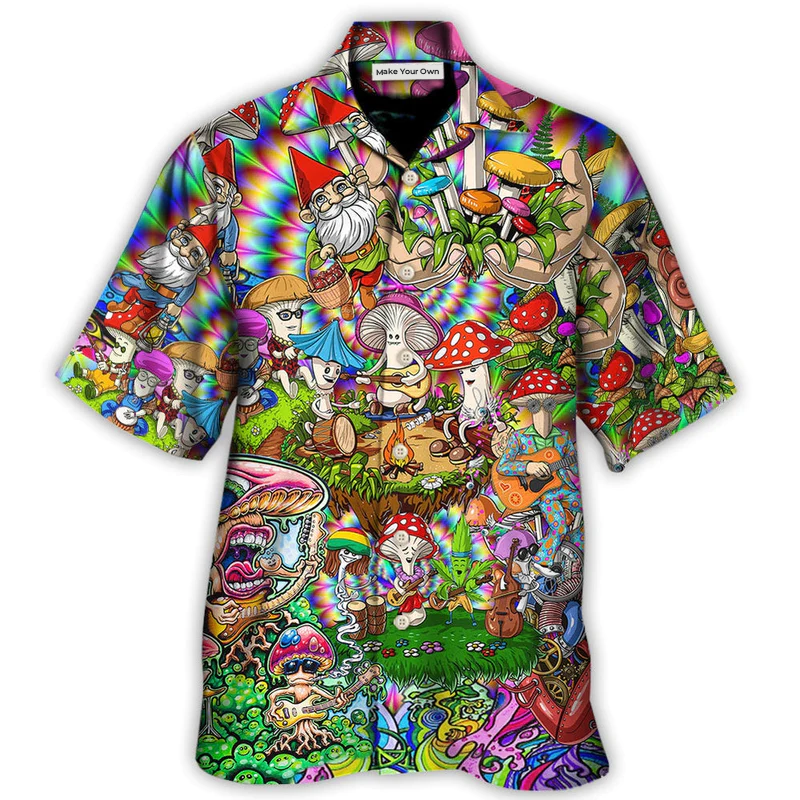 Bohemian Mushroom Music Band Hawaiian Shirt Pattern View For Lightweight Everyday Style