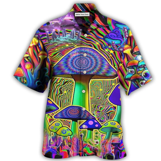 Bohemian Magical Mushroom Stunning Hawaiian Shirt Artwork Detail For Resort Trips And Outdoor Activities