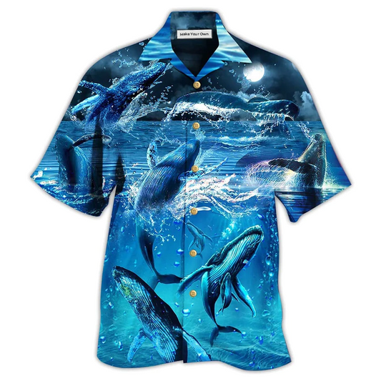 Blue Whale Ocean Hawaiian Shirt Design View For Casual Summer Styling