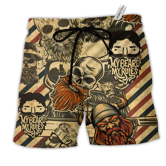 Viking My Rules My Beard Hawaiian Print Beach Shorts For Fantasy Fan Beach Days