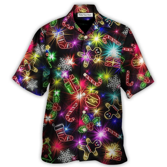 Neon Christmas Tree Gift Cookies Gingerbread Man Hawaiian Shirt Design View For Resort Travel And Thoughtful Gifting
