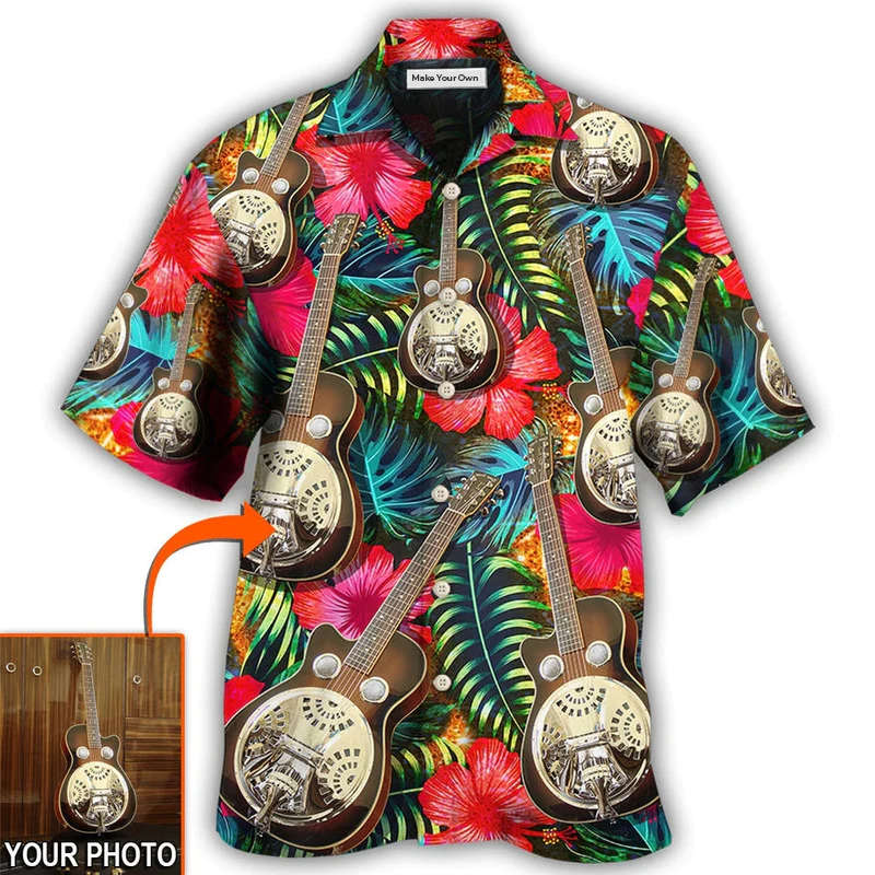 Tropical Guitar Various Custom Photo Hawaiian Shirt For Poolside Relaxation And Sunny Getaways