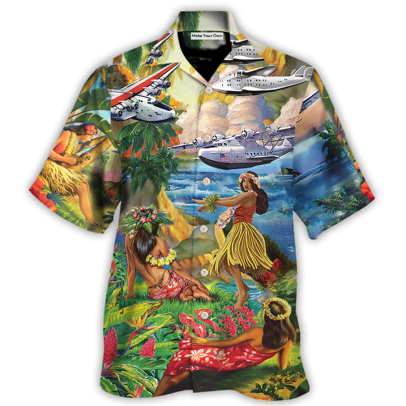 Happy Airplane Island Summer Hawaiian Shirt For Tropical Holidays And Casual Wear