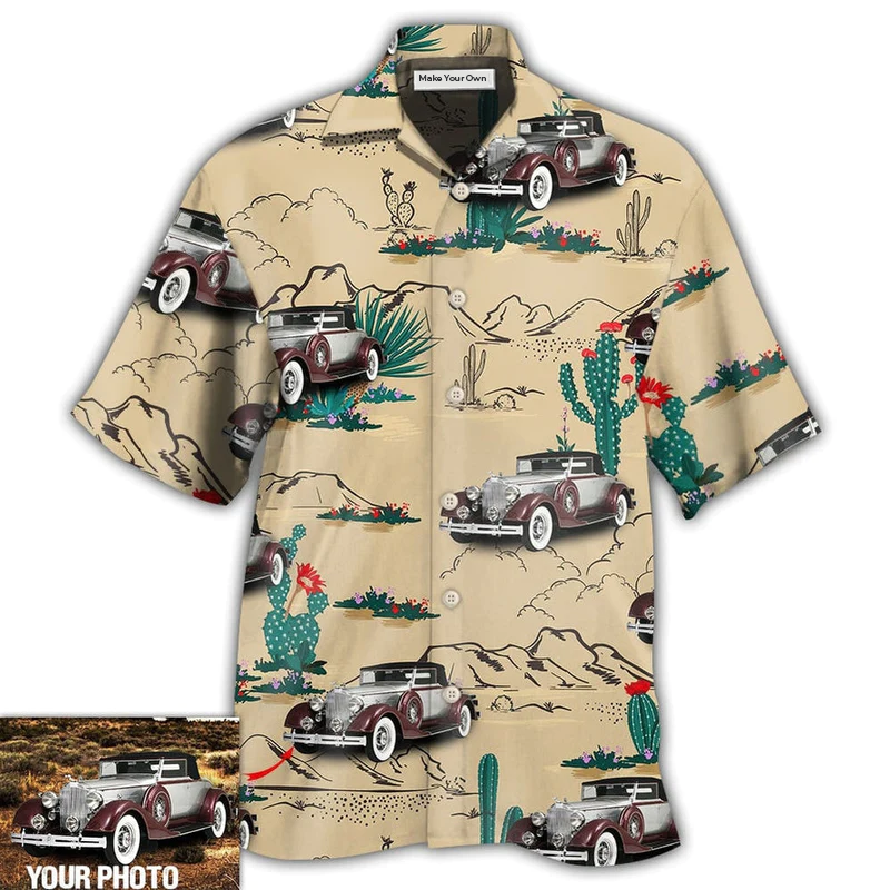 Car Desert Cactus Custom Photo Hawaiian Shirt Pattern Detail For Summer Holidays And Outdoor Fun