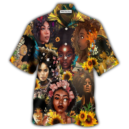 Black Women Strong Hawaiian Shirt For Summer Events And Casual Outdoor Wear
