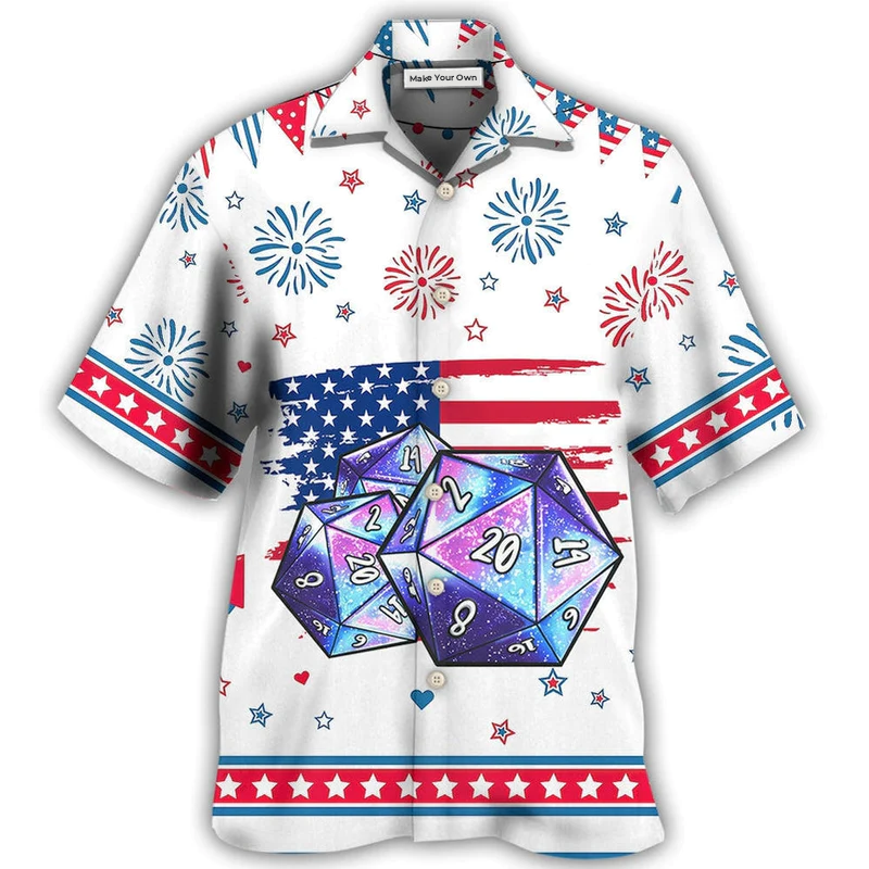 Tabletop Dice Independence Day Hawaiian Shirt Artwork Detail For Tropical Trips And Casual Outings