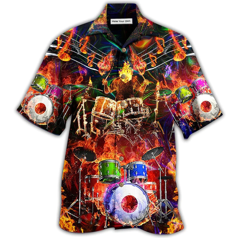 Drum Music Hawaiian Shirt Design Detail For Beach Days And Holiday Travel