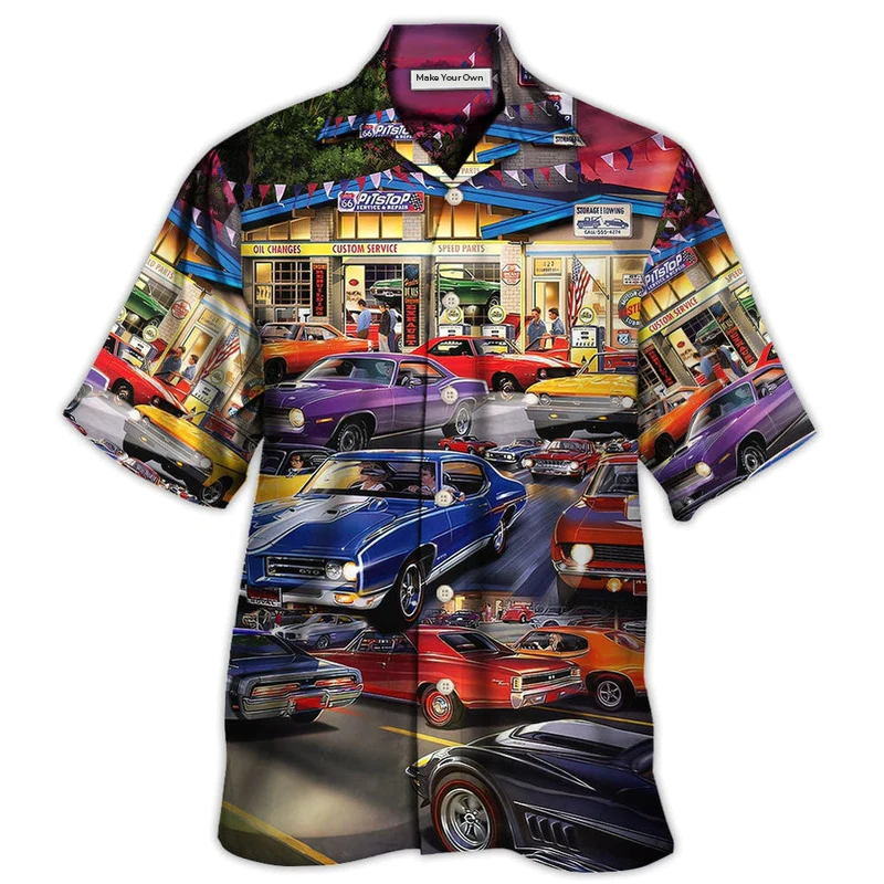Classic Car Muscle Service Hawaiian Shirt Design Detail For Beach Days And Holiday Travel