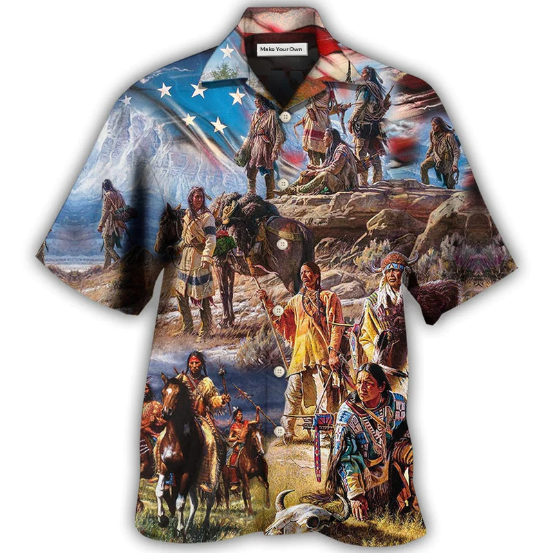 Bohemian American Independence Day Flag Hawaiian Shirt Artwork View For Weekend Travel And Beach Style