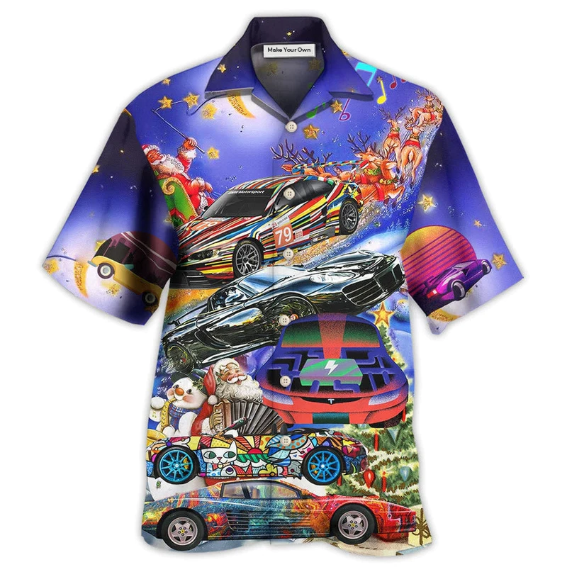 Christmas Playful Classic Car Hawaiian Shirt For Beach Vacations Casual Parties And Warm Weather Style