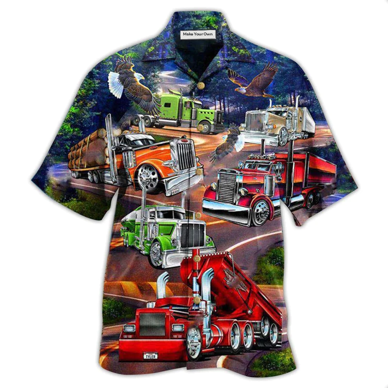 Truck Proud American Trucker Eagle Hawaiian Shirt Design View For Casual Summer Styling