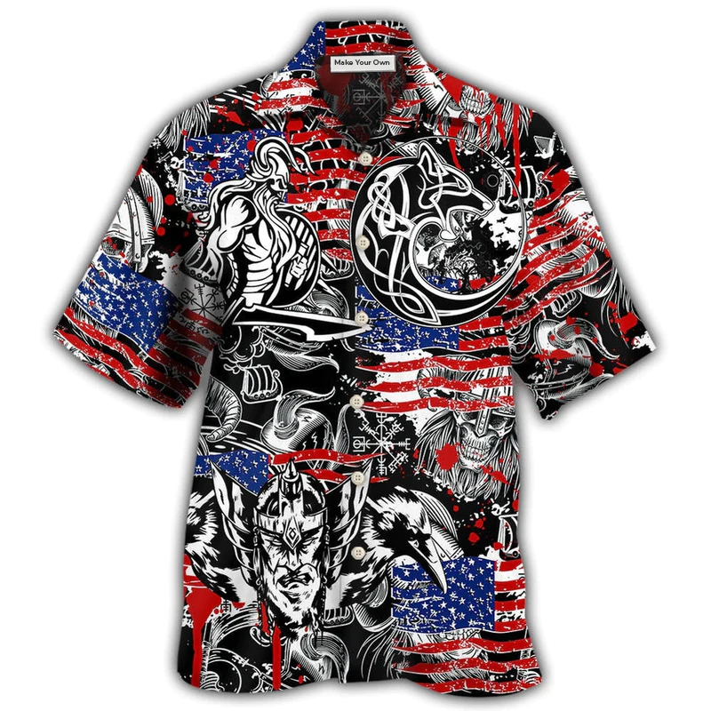 Wolf Norse Warrior Independence Day Odin Hawaiian Shirt For Vacation Days And Relaxed Coastal Outings