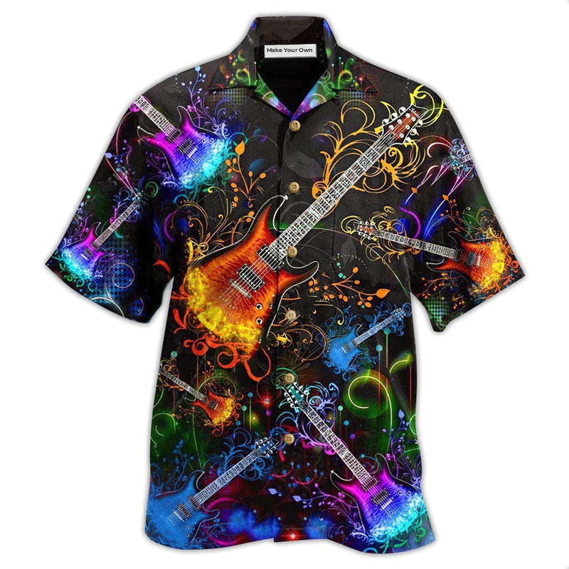 Guitar Hawaiian Shirt For Beach Parties Vacation Travel And Relaxed Casual Style